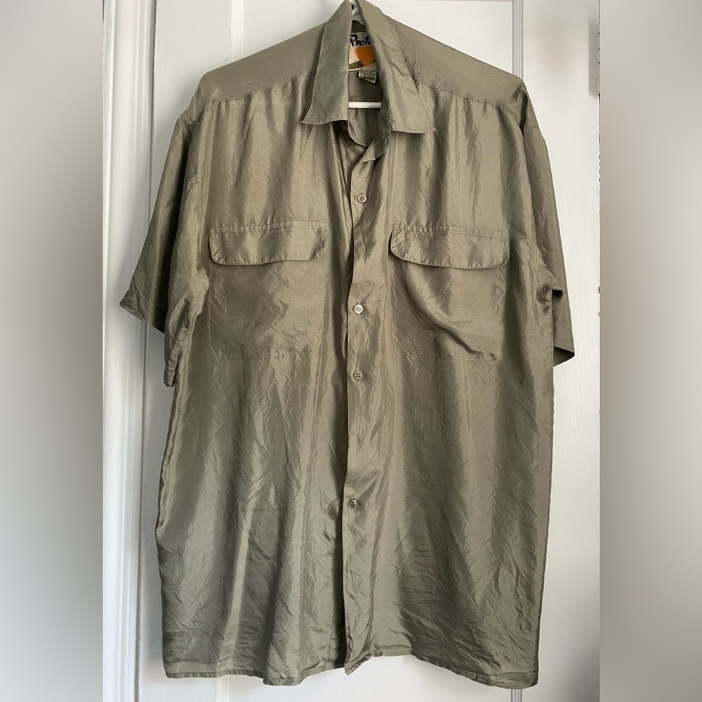 Protest Short Sleeves Button Down Silk Top Size: Medium